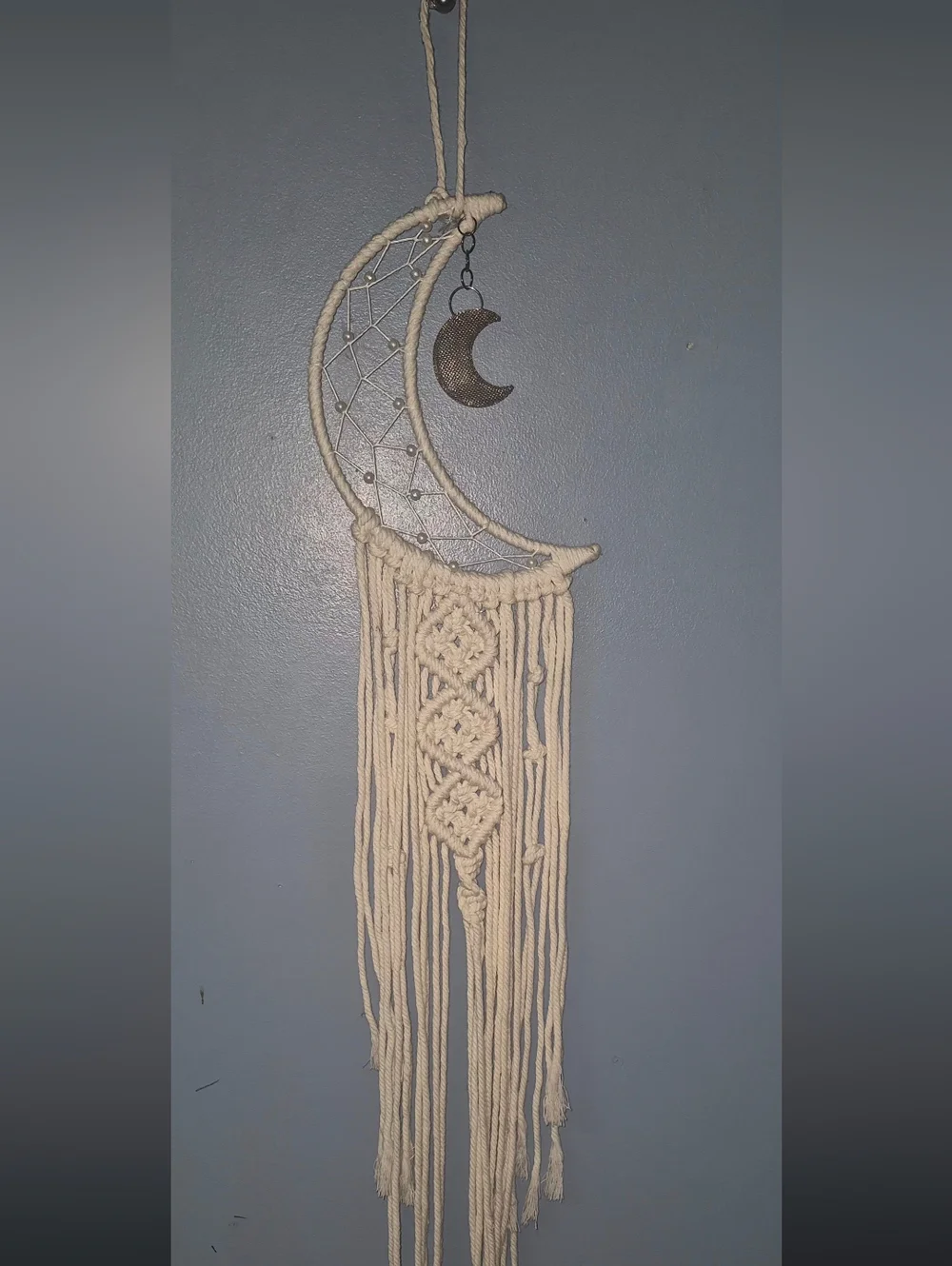 Bohemian Crescent Moon Cream Tone Macrame Dream Catcher Wall Hanging